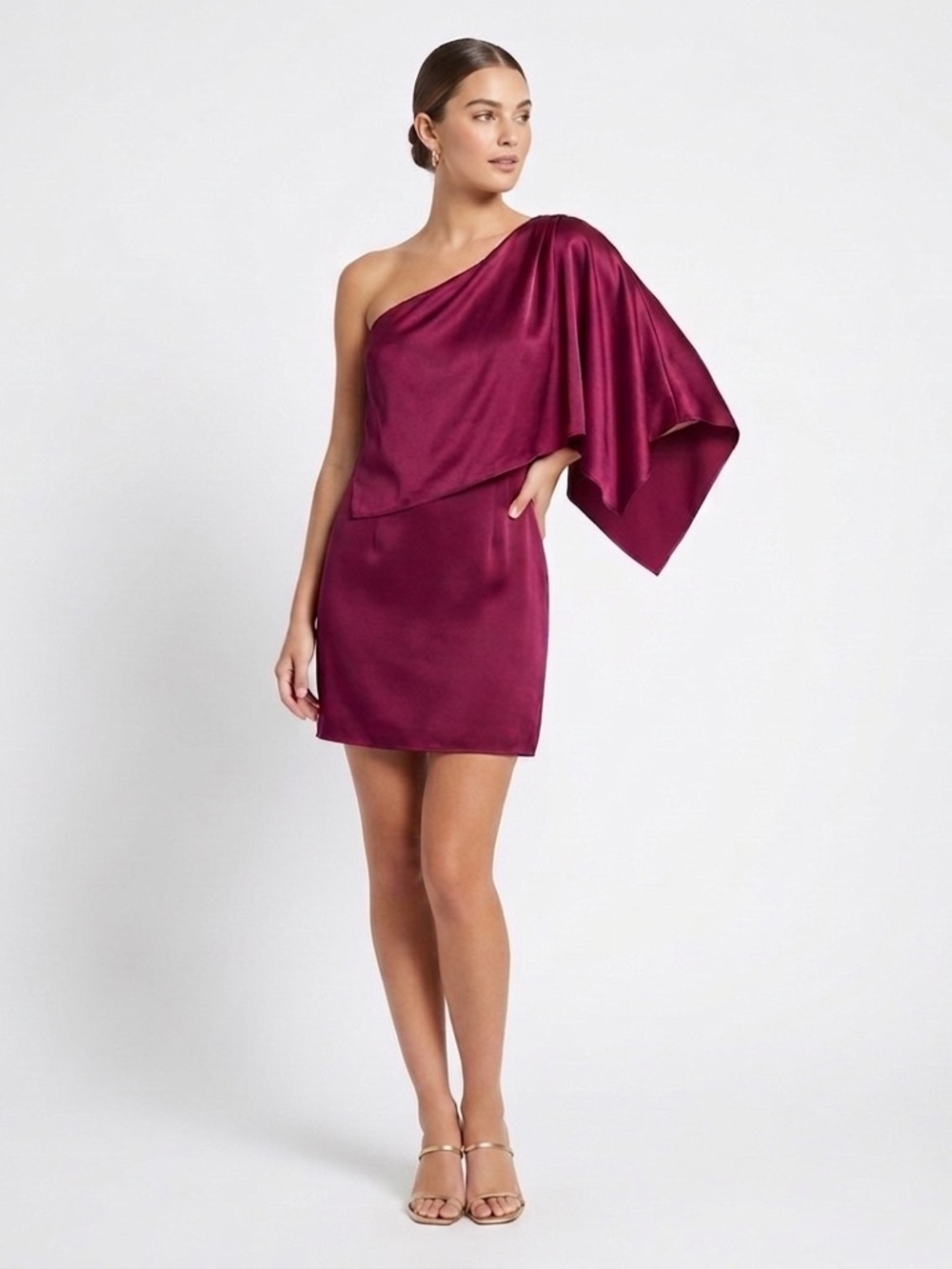 Parker New York Loraine One Shoulder Satin Mini Dress NWT Beetroot Burgundy Smal